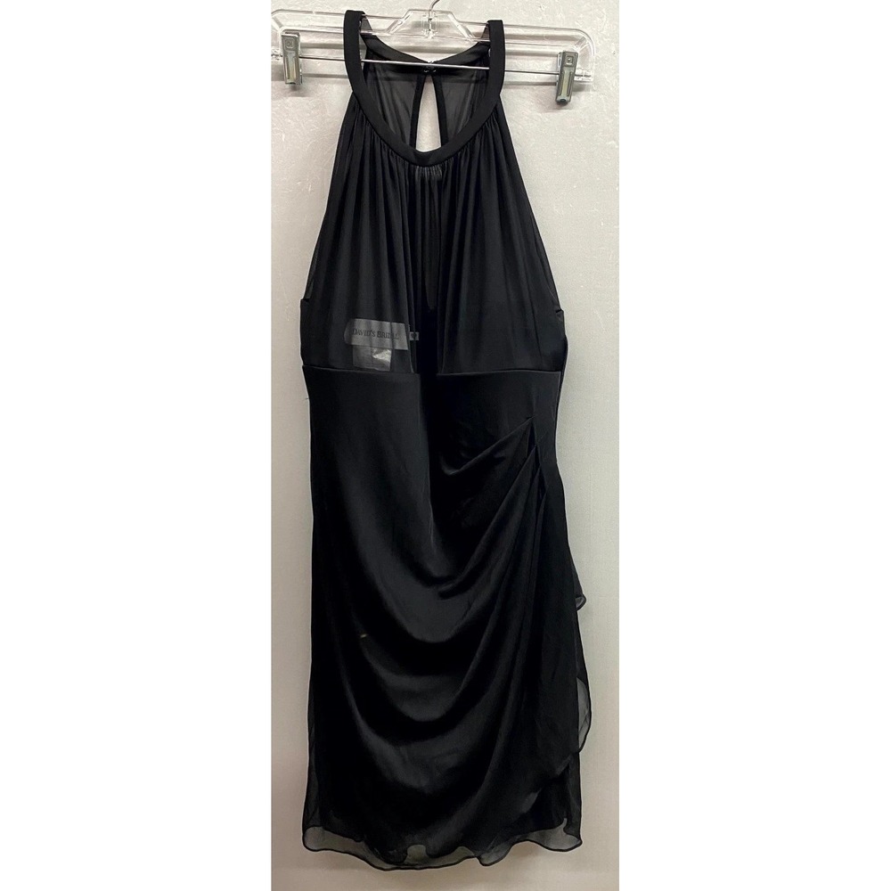 David's Bridal Halter Dress Womens 14 Black Sleeveless Ruched Back Zip Cocktail